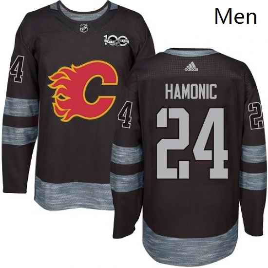 Mens Adidas Calgary Flames 24 Travis Hamonic Authentic Black 1917 2017 100th Anniversary NHL Jersey